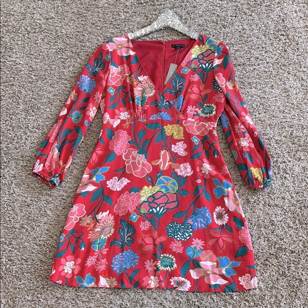 J. Crew Red Floral Dress AO883, Size 4